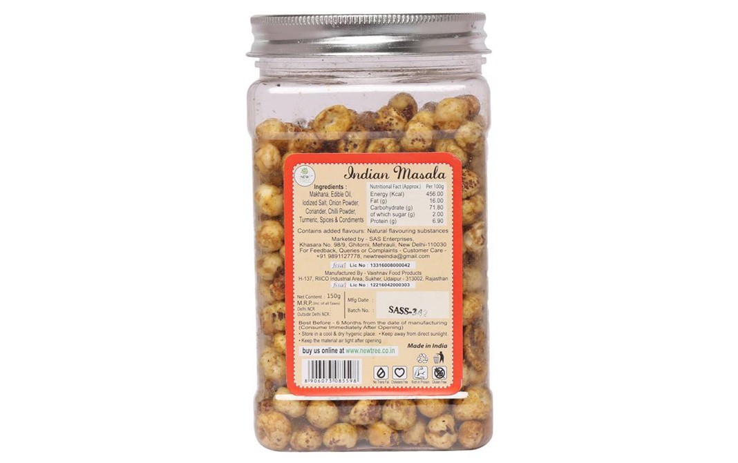 New Tree Munchbox Roasted Mini Makhana, Indian Masala   Glass Jar  150 grams